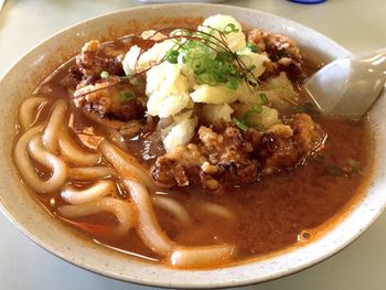 Close-up of soup served in bowl