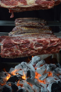 Close-up of meat on barbecue grill