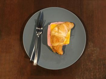 High angle view of breakfast in plate on table