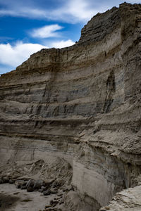 Low angle view of rock formations against sky