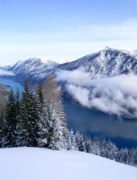 Scenic view of snowcapped mountains against sky