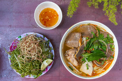 High angle view of soup in bowl