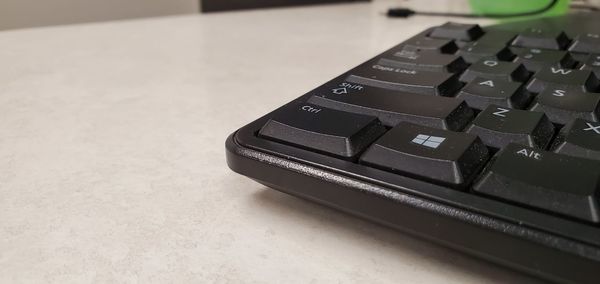 High angle view of computer keyboard on table