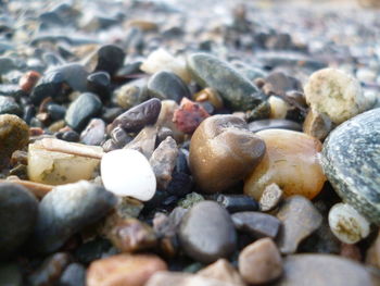 Close-up of pebbles on beach