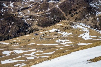 High angle view of snow covered land