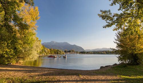 Scenic view of lake against sky during autumn