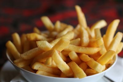 Close-up of french fries in plate