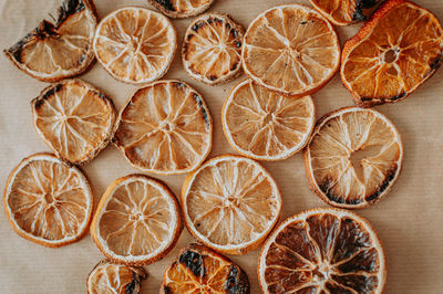 High angle view of sliced lemons on table