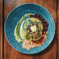 Directly above shot of fruit in plate on table