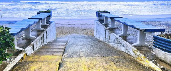 High angle view of steps leading towards beach