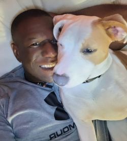 Portrait of woman with dog