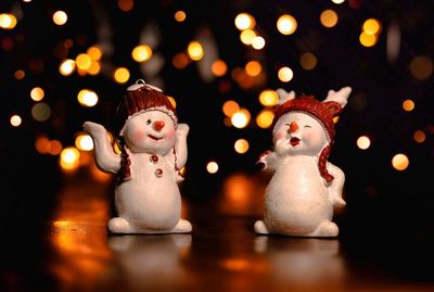 Close-up of christmas decorations on table