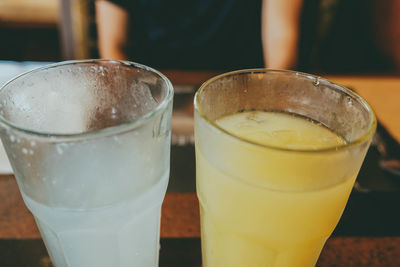 Close-up of beer in glass on table