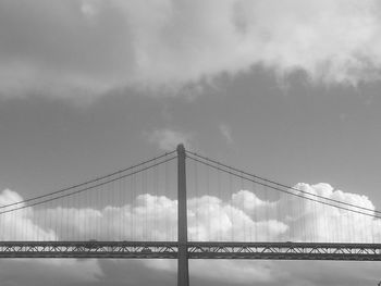 Low angle view of bridge against cloudy sky