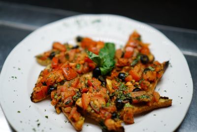 High angle view of meal served in plate