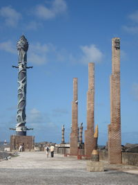 Low angle view of old built structure against blue sky