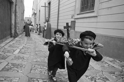 Children playing in city