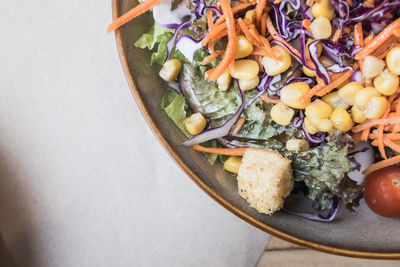 High angle view of vegetables in plate