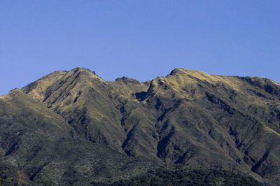 Scenic view of mountains against clear blue sky