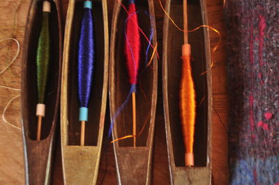 Close-up of multi colored clothes hanging