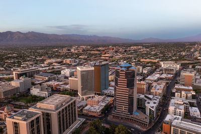 Tucson arizona skyline, drone view.