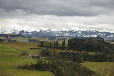 A rainy day in switzerland with view to the swiss alps