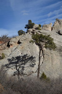 Rock formations on landscape against sky