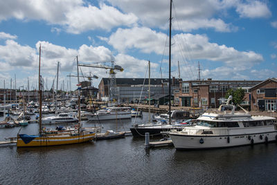 Den helder, the netherlands. july 31th, 2021. the marina at the former willemsoord shipyard .