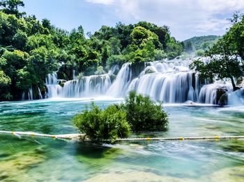 Scenic view of waterfall in forest