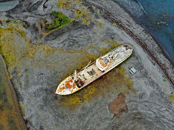 Aerial view of abandoned ship 