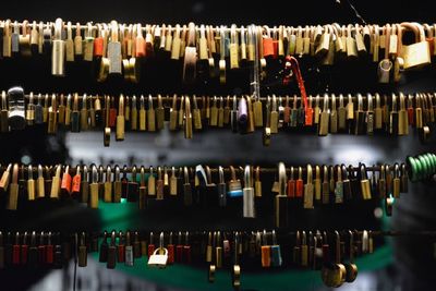 Close-up of illuminated bottles