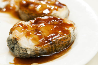 Close-up of dessert served in plate