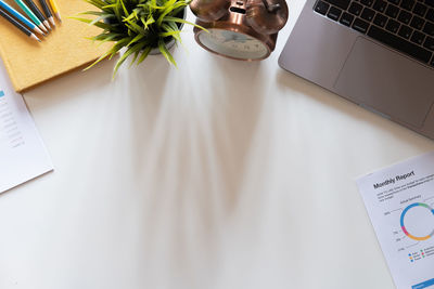 High angle view of laptop on table