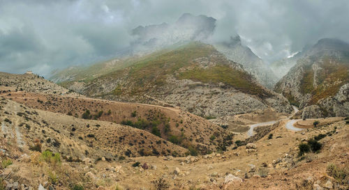 Panoramic view of mountains against sky