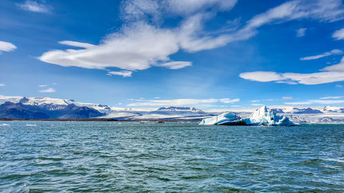 Scenic view of glacier lagoon against sky