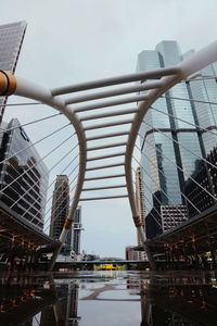 Low angle view of modern built structures in city against sky