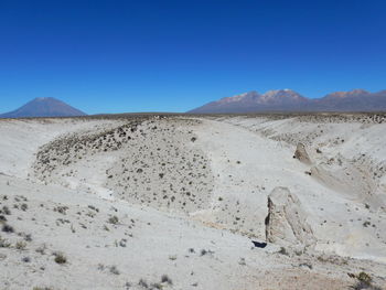 Scenic view of desert against clear blue sky