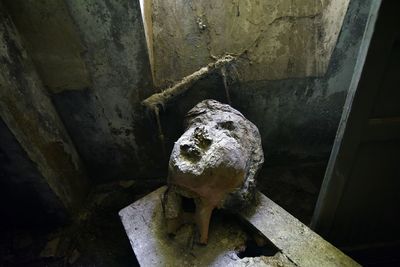 High angle view of old rusty metal