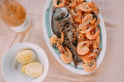 High angle view of food served in plate