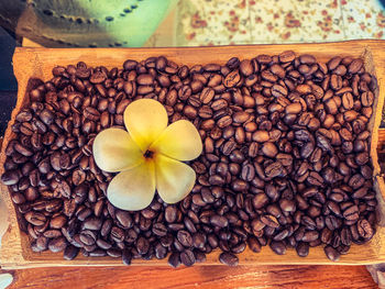 High angle view of coffee beans on table