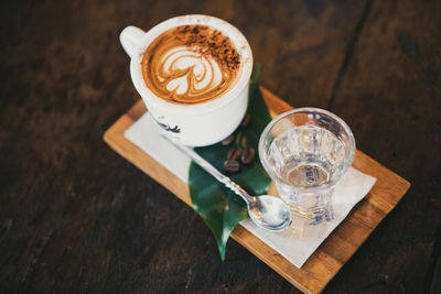 High angle view of coffee on table