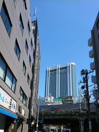 Low angle view of buildings against clear sky