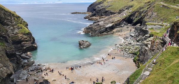 High angle view of people on beach