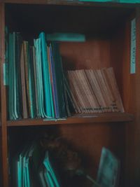 Stack of books on table at home