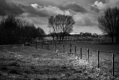 Scenic view of field against cloudy sky