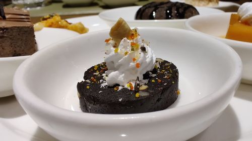 Close-up of dessert in plate on table