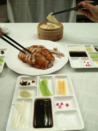 Close-up of ice cream served on table