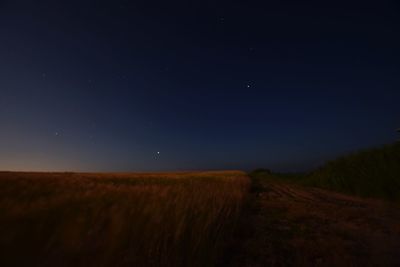 Scenic view of field against sky at night