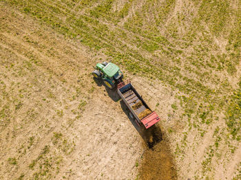 High angle view of machinery on field