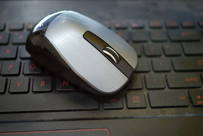 Close-up of mouse on computer keyboard